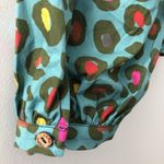 Farm Rio Anthropologie x  Hanya Puff Sleeve Blouse Turquoise Colorful Leopard NEW Photo 6