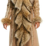 Donna Saylers Fabulous Furs Full Length Cascade Faux Wolf Coat Size L NWT Tan Size L Photo 0