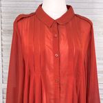 Simply Noelle  Oversized Sheer Pleated Button Down Shirt Rust-L/XL (12-14) Photo 1
