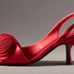 Jeffrey Campbell  Duffy Slingback Red Satin Heel Size 10 NIB Plume Design Elegant Photo 0