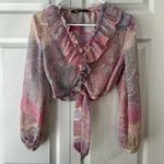 ZARA  PAISLEY BLOUSE RUFFLE TOP PATCHWORK TIE FRONT CROP SHIRT BOHO FESTIVALS XS Photo 0