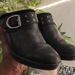 1990s Goth grunge Black 100% Genuine Leather chunky clogs with silver buckle detail Photo 0
