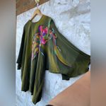 Yolanda Lorente Womens 100% Silk Painted size 1 X dolman blouse Green Photo 3