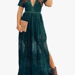 Green Maxi Short Sleeve Lace Dress Size L Photo 6