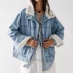 Free People Ariel Jean Jacket Medium Sherpa Lined Bomber Luxe Bohemian Fall Cozy Photo 1