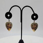 Vintage Embellished Heart Shaped Iris Flower Cloisonné Enameled Dangle Earrings Photo 0