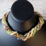 Vintage Chunky Choker Necklace Green & Bronze Tones Photo 0
