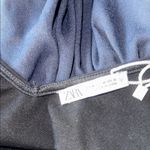 ZARA NWOT Navy Blue Long Sleeve Deep V-Neck Peplum Crop Top Blouse Photo 9