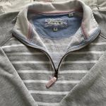 Orvis women’s striped gray 1/4 zip logo pockets pullover sweatshirt, size M Photo 12