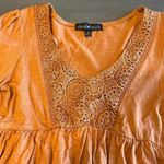 Derek‎ Heart Small Orange Lace Trim Babydoll Blouse Top Long Sleeve Photo 1