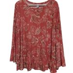 Hayzel Women's Pink Beige Paisley Long Sleeve Pullover Top Bell Sleeves Size 2XL Photo 0