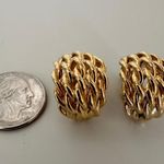 Anthropologie Vintage Basketweave Woven Hoop Clip on Earring in Gold Tone Metal Photo 3