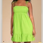 Lulus NWOT  Dreamgirl‎ Lime Green Pleated Tie Shoulder Babydoll Mini Dress MEDIUM Photo 1