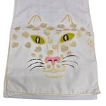 Handmade vintage White Hand Painted Kitty Cat Leopard Scarf 1970s Acetate 53" long Photo 0