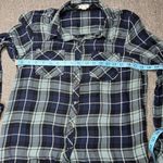 Westport ‎ Flannel Shirt Medium Blue Plaid With Embellishment Roll Up Sleeve Photo 2