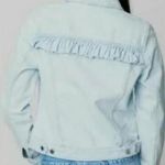 Blank NYC Sign your name light wash ruffle trim denim jacket Photo 1
