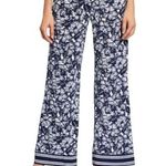 Michael Kors Floral Wide Leg Pants Blue White Hibiscus Size Large Photo 0