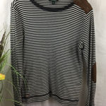 Ralph Lauren Lauren RL Black & White Striped Leather Elbow Patch Long Sleeve Tee L Photo 0