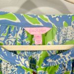 Lilly Pulitzer Elsa Silk Top Size M | Limeade Biggest Fan Blue Green Coral Reef Photo 1