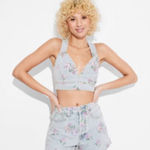 Wild Fable Women's Light Blue Floral Denim Crop Top L Photo 0