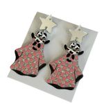 Acrylic Cowboy Hat Ghost Glitter Checkered Print Festive Halloween Earrings Silver Photo 0