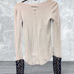 We The Free ‎  people SZ XS BLUE WAFFLE KNIT V-NECK SWEATER CUFF SLEEVE BOHO TOP Photo 3