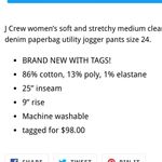 J.Crew  women’s paper bag denim utility joggers 28 NEW Photo 4