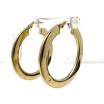 Solid 14K yellow gold flat hoop earrings, made in Italy Photo 3