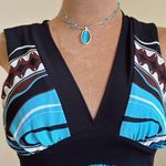 Lucy & Laurel  Blue Black Brown White Geometric Halter Top Dress Sz 8 Zip On Side Photo 3