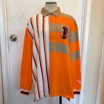 Puma  Orange Tan White Burgundy Striped Collegiate Logo Collared Shirt $95 NWT M Photo 2