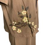 Vintage 90s Hand Painted Maxi Dress Set S Mocha Hawaiian Button Up Top Floral Brown Photo 3