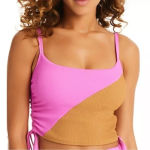 Sanctuary Balancing Act Shirred-Side Cropped Tankini Top Pink Brown size L NWT Photo 0