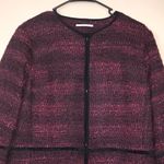 T Tahari  Women’s Tweed Knit Fringe Red Black Hook-Closures Suit Jacket Photo 1
