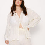 Nasty Gal  Cream Textured Oversized Long Sleeve Beach Shirt Photo 0