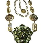 HUGE Lion Medusa Head Gold Tone Vintage Chain Belt Necklace Solid Metal Glam Photo 0