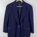 Vtg.‎ Lizsport Wool Blazer Women 14 Navy Blue Gold Crest Buttons Classic Preppy Photo 0