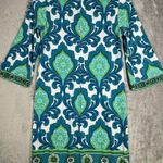 Laundry by Shelli Segal Laundry Shelli Segal Dress Womens 2 Teal Blue White Baroque Mini Retro Mod Party Photo 2