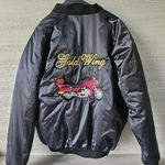 Vintage 90s Black Satin Bomber Jacket Moto Goldwing Graphic NAME Cardinal XL Photo 1