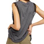 Free People  Women’s Size S Charcoal Gray Sundown Beaded Sequined Eagle Tank Top Photo 2