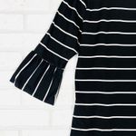 Tickled Teal  Women's XL Top‎ Black White Striped Bell Sleeve Round Neck Photo 2