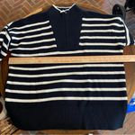 Lands End Navy Cream Stripe Quarter Zip Up Fisherman Sweater Large Tall NWT prep Blue Photo 5
