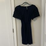 Loft  short sleeve detailed navy dress with waist tie in size M Photo 4