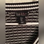 Nicole Miller black/white striped cardigan with pearl buttons, black bows;size L Size L Photo 2