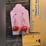 Bling Red Mushroom Dangle Silver Tone Pierced Earrings New Photo 1