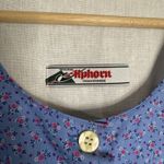 Vtg Alphorn Dress Womens Medium Floral Button Front Puff Sleeve Germany 80s Blue Photo 4