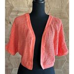 Womens Cropped Cardigan S/M Peach Short Sleeve Crochet Open Front Boho Fairy Orange Photo 0