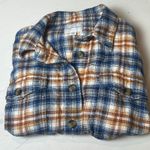American Eagle Women's M Blue Orange Plaid Flannel Shirt Jacket 100% Cotton Size M Photo 1