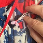 Free People  Dress Large Red Floral Print Mini‎ Tiered Ruffle Spaghetti Strap Photo 6