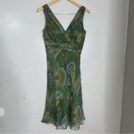 Vintage 90s Y2K Fairy Morrell Maxie Green Paisley Silk Slip Dress Sleeveless 4‎ Photo 1