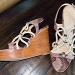 Calvin Klein Beige Wooden Block Wegdes Snake Print Heels Womens 9 Photo 5